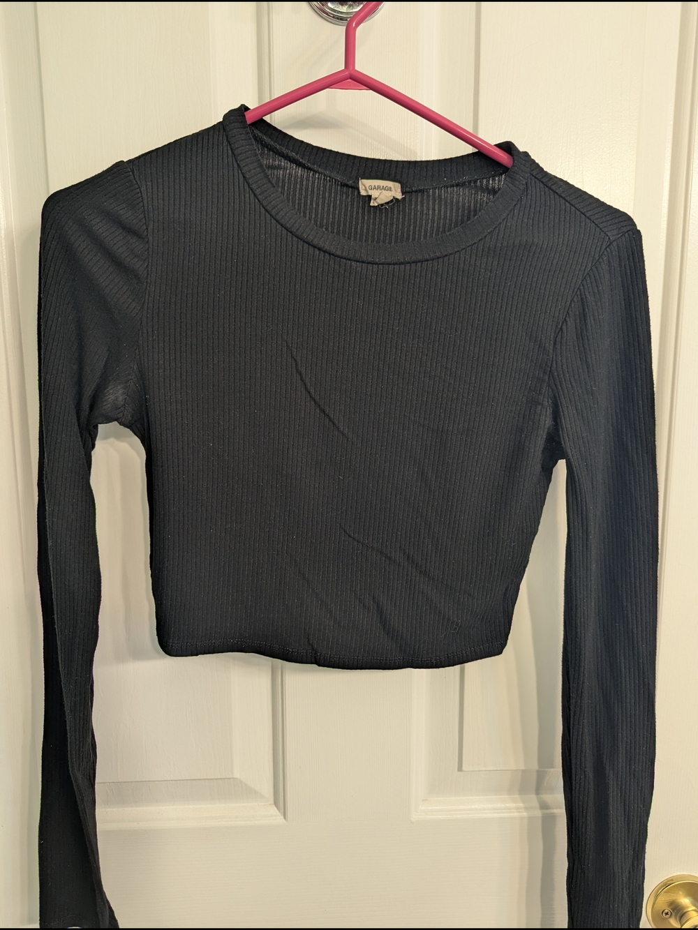 Garage Black Ribbed Long-Sleeve Crop Top